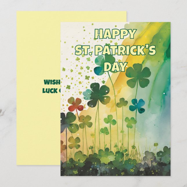 Festividades Lindos Trevos Aquarela  Cartão do Dia de São Patrí (Frente/Verso)
