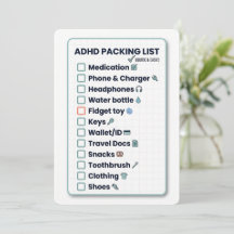 Lista de embalagem minimalista para ADHD Cartão de