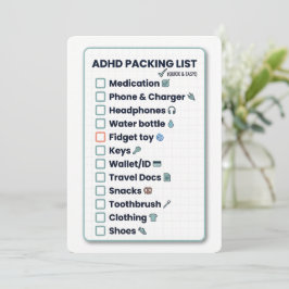 Festividades Lista de embalagem minimalista para ADHD Cartão de