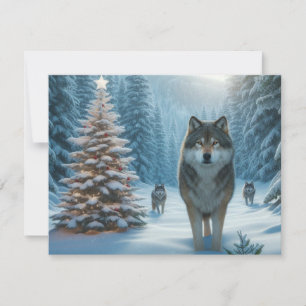 Festividades Lobos no Natal Um Cartão Plana de inverno na Terra
