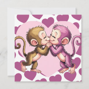 Festividades Macacos Beijando Cartão de Dia dos Namorados Coraç