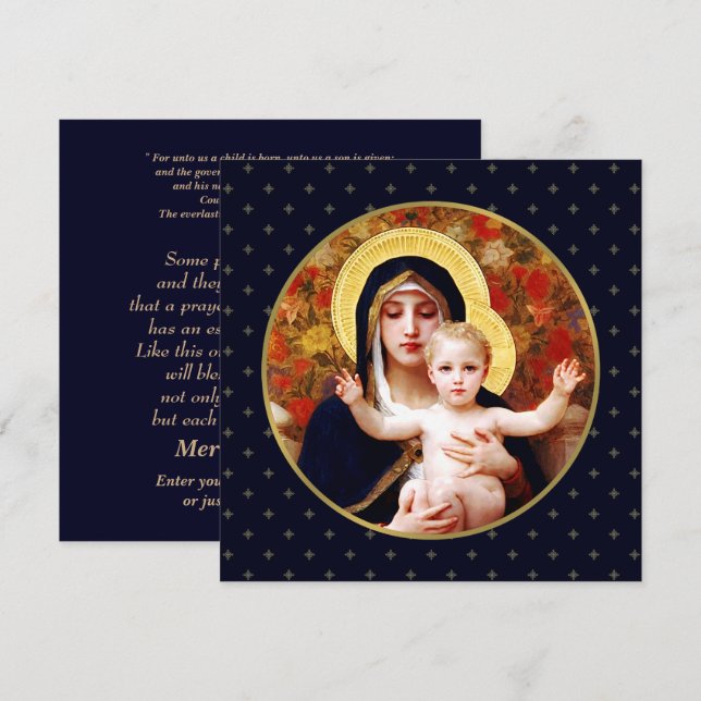 Festividades Madonna por W. Bouguereau. Cartão de Natal Religio (Frente/Verso)