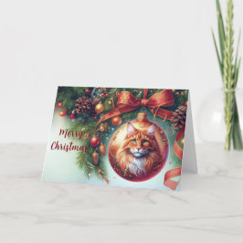 Festividades Maine Coon Cat no Cartão de Natal do Ornamento