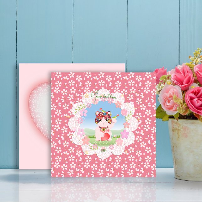 Festividades Maneki Neko Lucky Luna Cartão De Férias Plano (Maneki Neko Lucky Luna Flat Holiday Card)