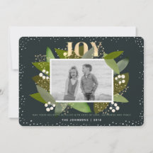 Marinho Azul Foliage Cartão com fotos de Natal