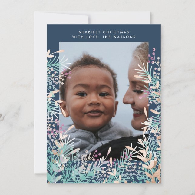 Festividades Marinho Pastel Berries Cartão com fotos de Natal (Frente)
