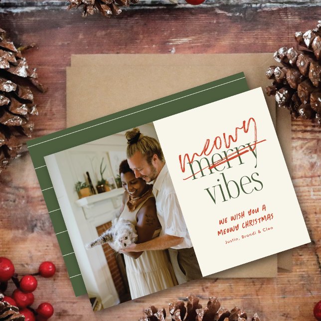 Festividades Meowes Vibes Feliz Cartão com fotos de Natal (Criador carregado)