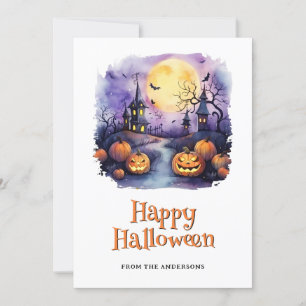 Festividades Moon Bats Pumpkins Feliz Cartão de Halloween