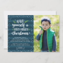 Muito Feliz Natal | Cartão de Foto Listras Navy