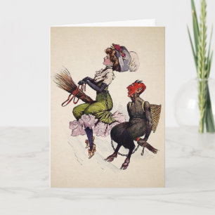 Festividades Mulher Vintage com Cartão de Natal do Krampus