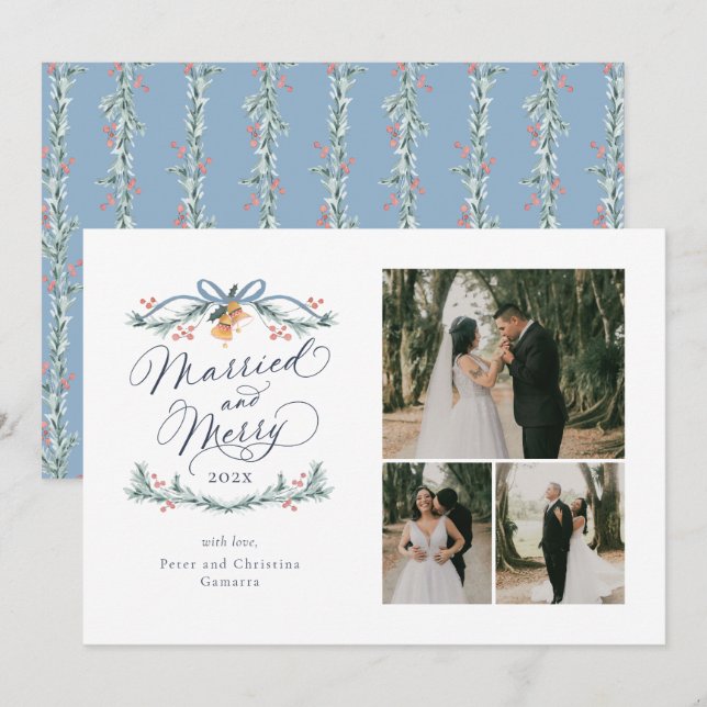 Festividades Multifoto casada e Feliz - Primeiro Cartão de Nata (Frente/Verso)