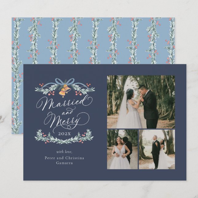 Festividades Multifoto casada e Feliz - Primeiro Cartão de Nata (Frente/Verso)