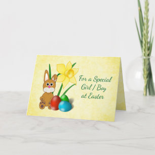 Festividades Narcisos e cartão de Páscoa de coelho para criança