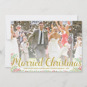 Festividades Natal casado   Cartão com fotos de Férias Newlywed