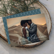 Natal Casados | Cartão de Foto de Férias Azul