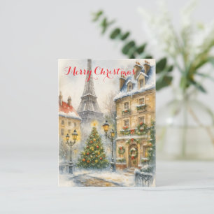 Festividades Natal em Paris Cartão Postal de Férias – Aquarela