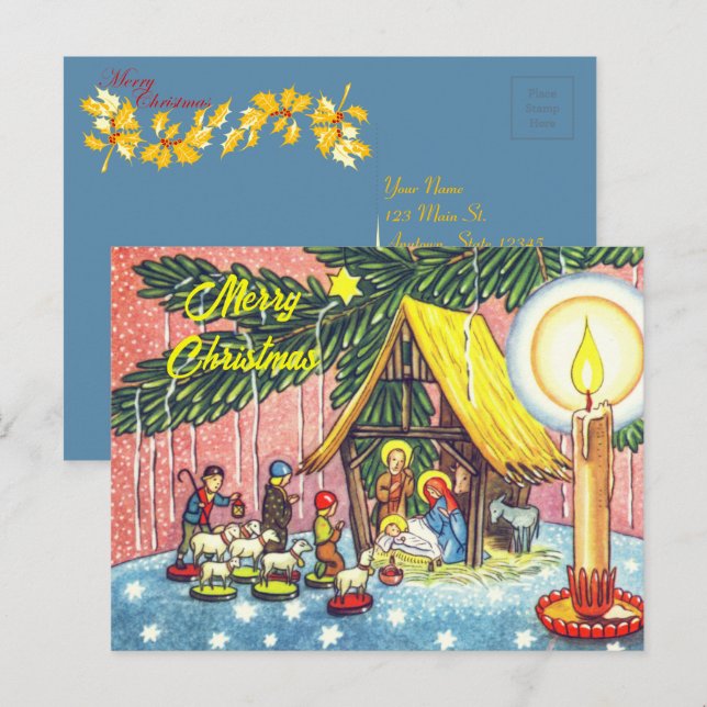 Festividades Natividade sob o cartão postal de Natal em árvore (Frente/Verso)