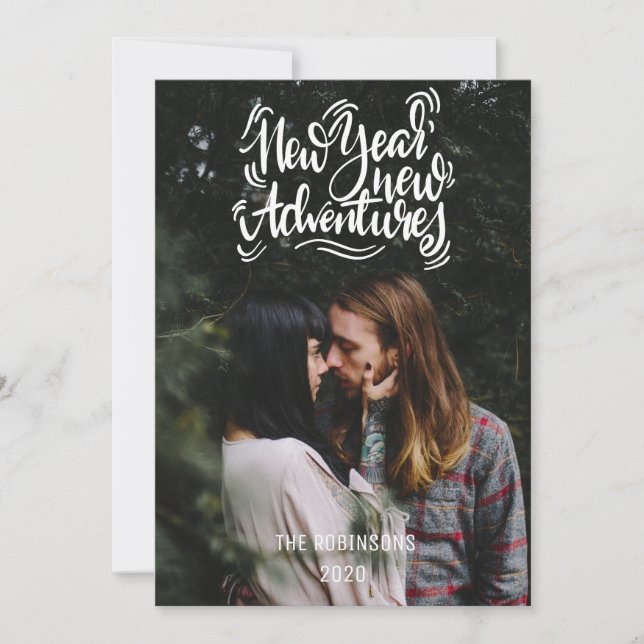Festividades Novo ano - Adventures Moderno Script de Cartão com (Frente)