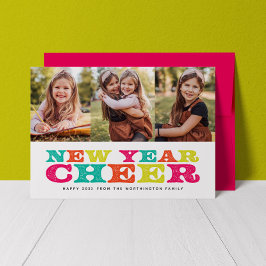 Festividades Novo ano Cheque três fotos coloridas do cartão de 