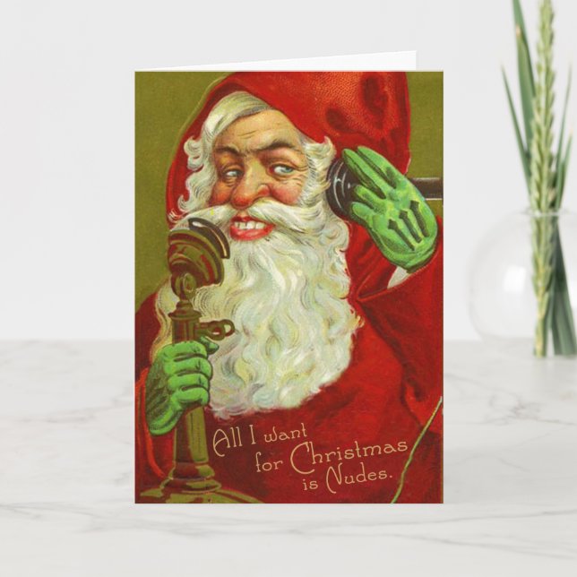 Festividades Nudes natalinos - Cartão de natal vintage engraçad (Frente)