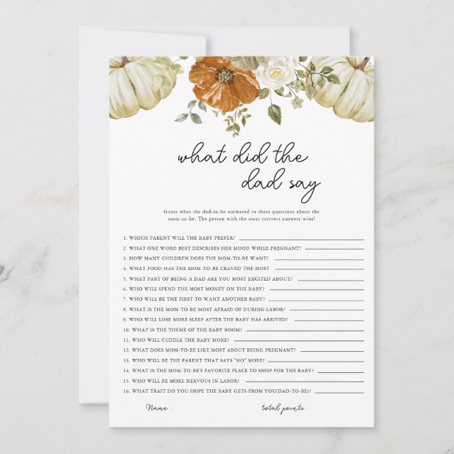 Festividades O que disse o Pai sobre o cartão de jogo do Chá de (Frente)