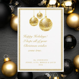 Festividades Ornamentos de ouro elegantes e cartão de Natal de