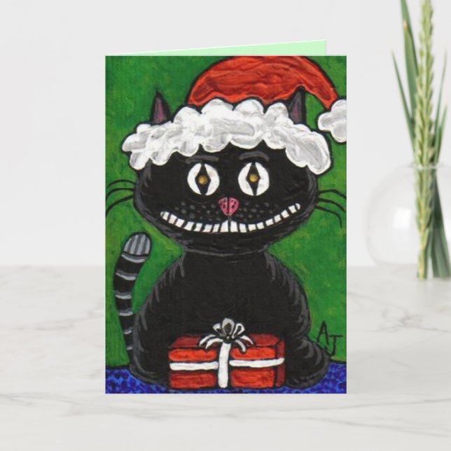 Festividades PAPAI NOEL BOBO o CAT PRETO - cartão de Natal (Frente)