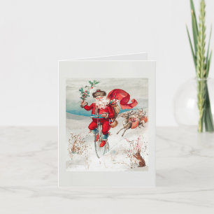 Festividades Papai Noel em um Cartão de Natal vintage de Bike