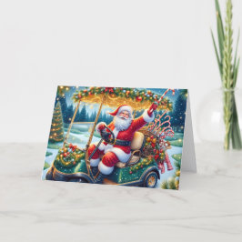 Festividades Papai Noel no carrinho de golfe de Natal cartão de