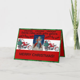 Festividades Papai noel no cartão de Natal das motocicletas