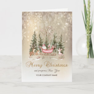 Festividades Papai Noel, Sleigh Forest Snowflakes Cartão de Fér