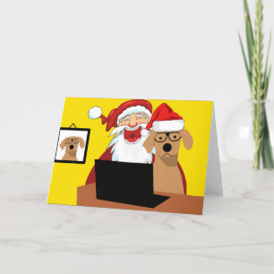 Festividades Papais noeis e cães bonitos no cartão de Natal d