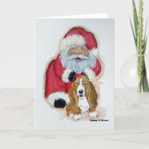 Festividades Papais noeis e cartão de Natal do Basset Hound