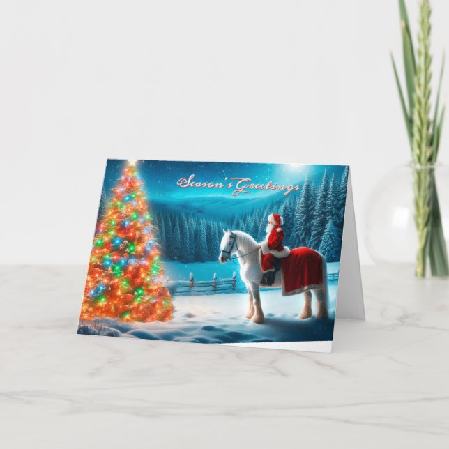 Festividades Papais noeis em seu cavalo admirando um cartão de  (Frente)