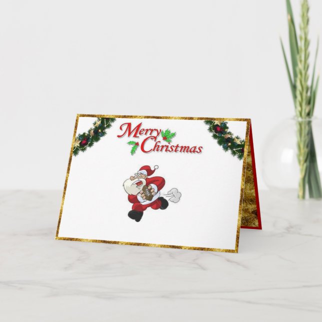 Festividades Papais noeis jogando futebol num cartão de Natal (Frente)