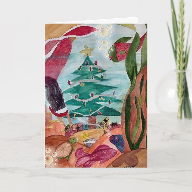 Festividades Papais noeis Mermaid Cartão de Natal (Frente)