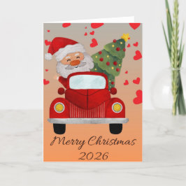 Festividades "Papais noeis no Cartão de Natal de Carro Vermelho