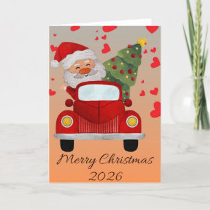 Festividades "Papais noeis no Cartão de Natal de Carro Vermelho