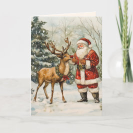 Festividades Papais noeis Reindeer Vintage Obrigado Cartão de N