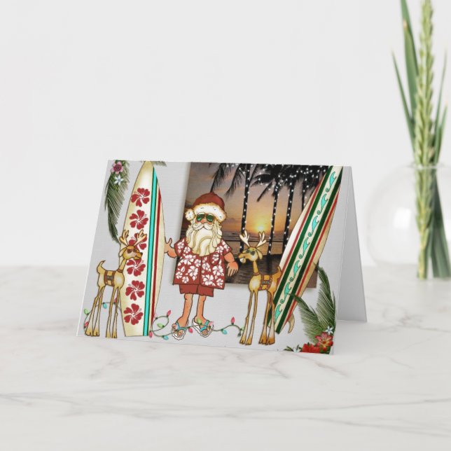 Festividades Papais noeis tropicais com cartão de Natal (Frente)