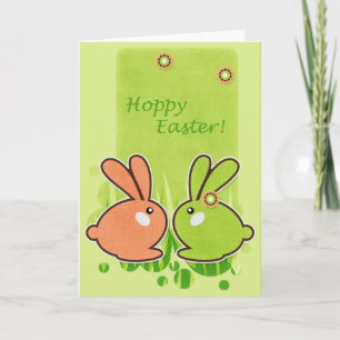 Festividades Páscoa Hoppy! Cartão de saudação com coelhos de Pá