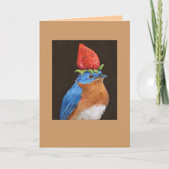 Festividades pássaro azul com cartão de morango (Frente)