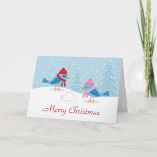 Festividades Pássaros bonitos de amor no cartão de natal de nev