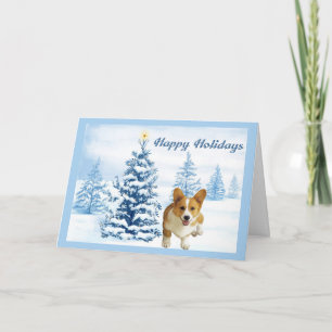 Festividades Pembroke Welsh Corgi Cartão de Natal Árvore Azul