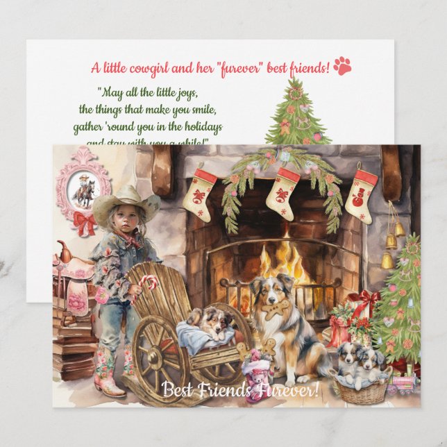 Festividades Pequena Cowgirl com seu Cartão de Férias do Servid (Frente/Verso)