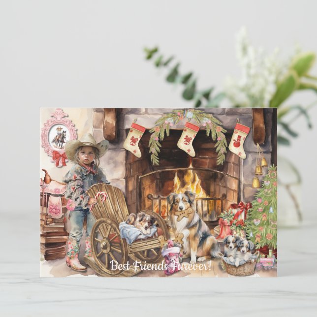 Festividades Pequena Cowgirl com seu Cartão de Férias do Servid (Em pé/Frente)