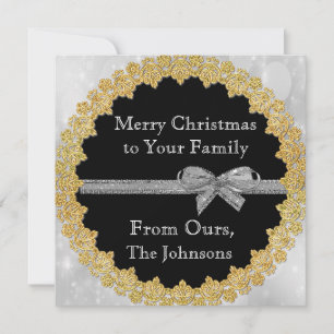 Festividades Personalize este cartão de Natal Dourado e pratea