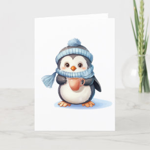 Festividades Pinguim Fofo com Roupas de Inverno e Cartão EM BRA