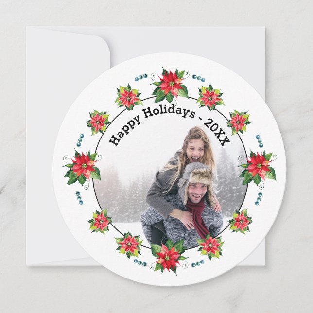 Festividades Poinsettia De Aquarela - Cartão De Férias Em Círcu (Frente)