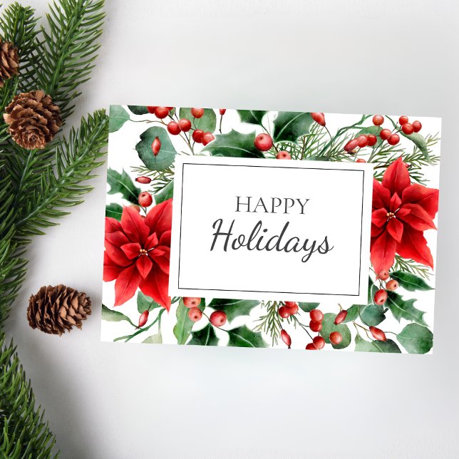 Festividades Poinsettias Floral Red Holiday Cartão de Natal (Criador carregado)